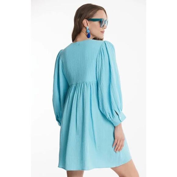 Tyler Boe 100% Cotton Blue Capri Angie Crinkle Dress Size Small - Picture 2 of 5